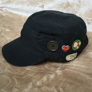 Black Roxy Military Style Cotton Hat
